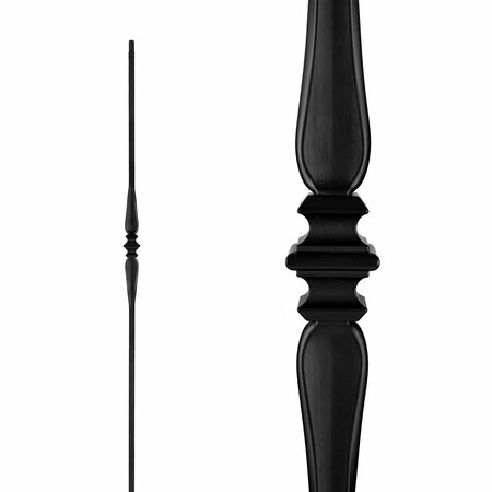 NUVO IRON in Square x 44in Long Black Steel Interior Balusters - Single Collar and Spoon, 12PK SQI1CS-MP12